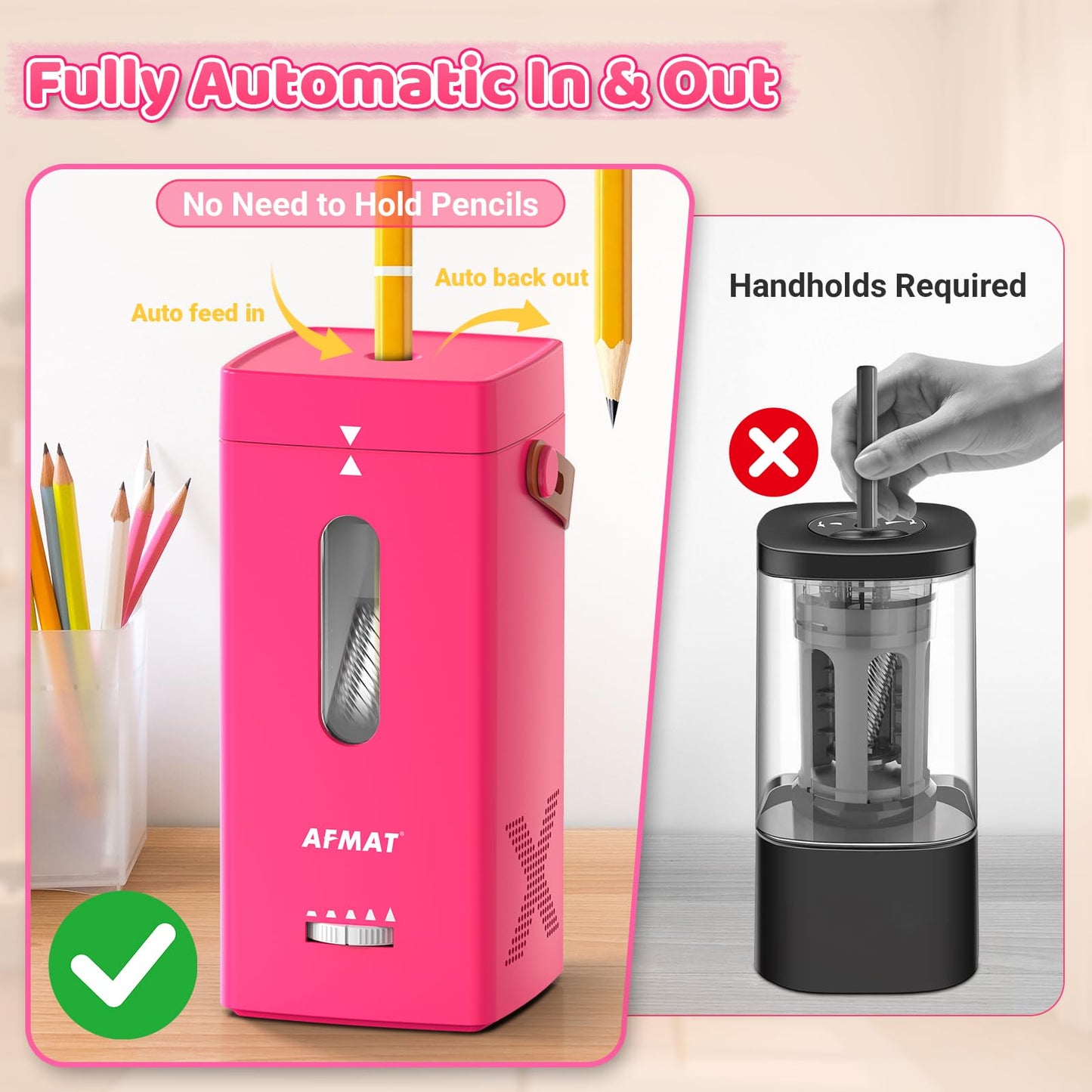 Newly Upgraded Fully Automatic Rechargeable Electric Pencil Sharpener for 6-12mm No.2/Jumbo Pencils, 3X Longer Cutter Life,PSC6RR