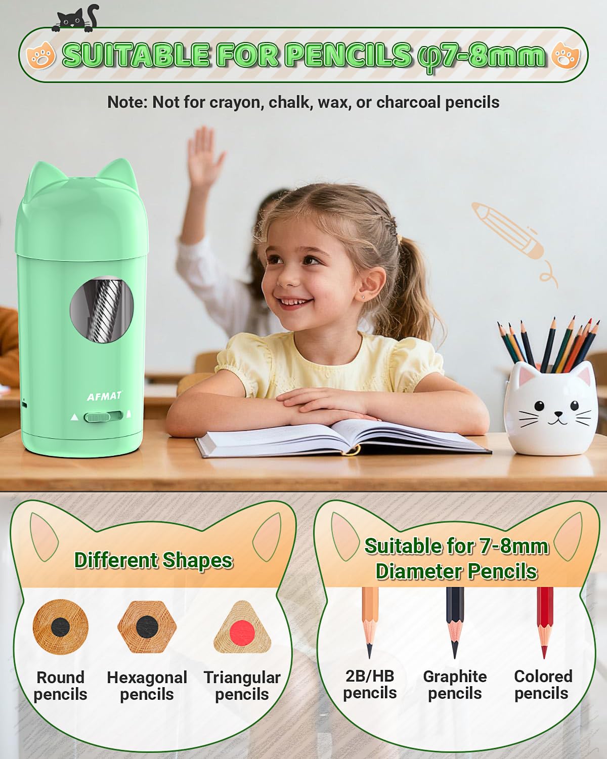 🎀Perfect Gift For A Teacher🎀Fully Automatic Rechargeable Electric Pencil Sharpener for φ7-8mm No.2/Colored Pencils,PSX9GN