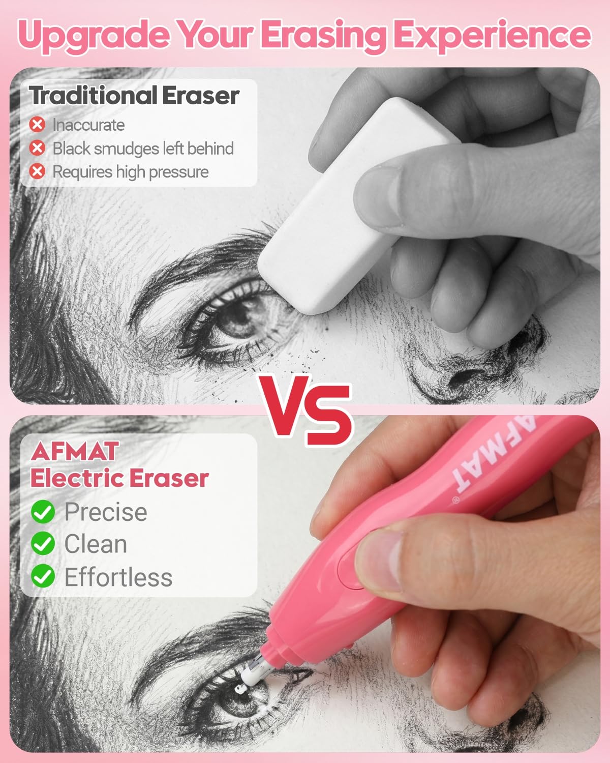AFMAT Electric Eraser, with 140 Eraser Refills, Rechargeable Pencil Erasers for Artists, Electric Erasers for Drafting, Drawing, Painting, Sketching, Architectural Plans, Detailer Tool EE25RD