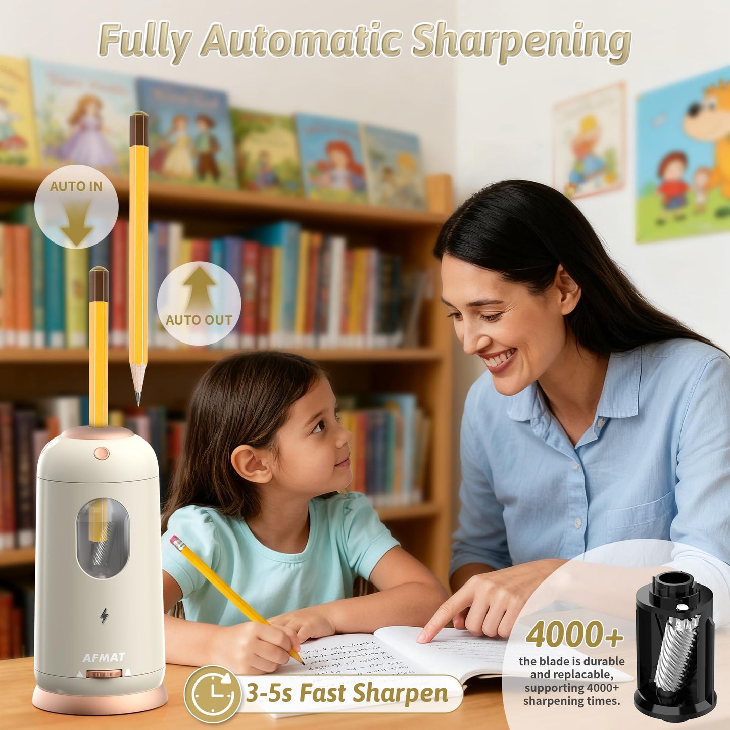 Fully Automatic Rechargeable Electric Pencil Sharpener for 7-11.5mm Colored/Jumbo Pencils,PSC8GD