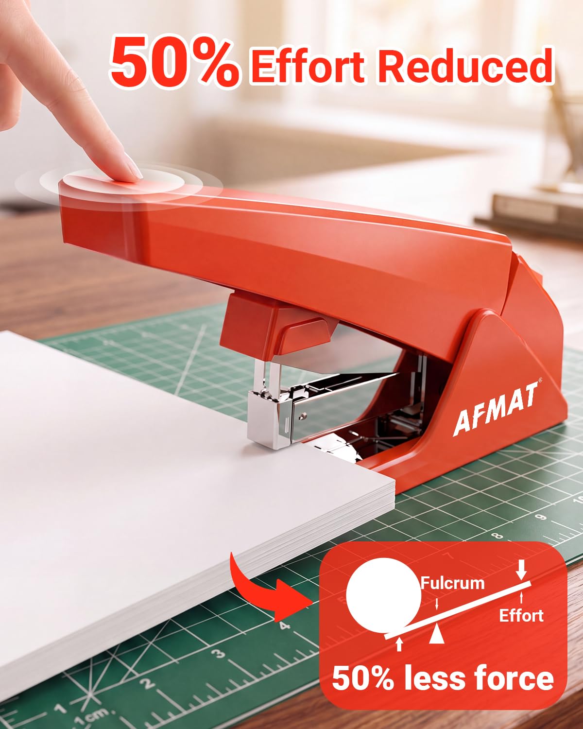 AFMAT ES18 Heavy Duty Stapler, 100-Sheet Effortless Desktop Stapler, ES18RD