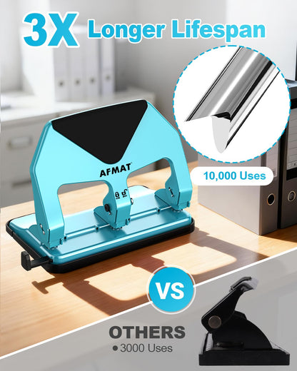 AFMAT HP20 Heavy Duty 3 Hole Punch, 60% Reduced Effort, 50-Sheet 3 Hole Puncher for Binder, 10,000+ Uses