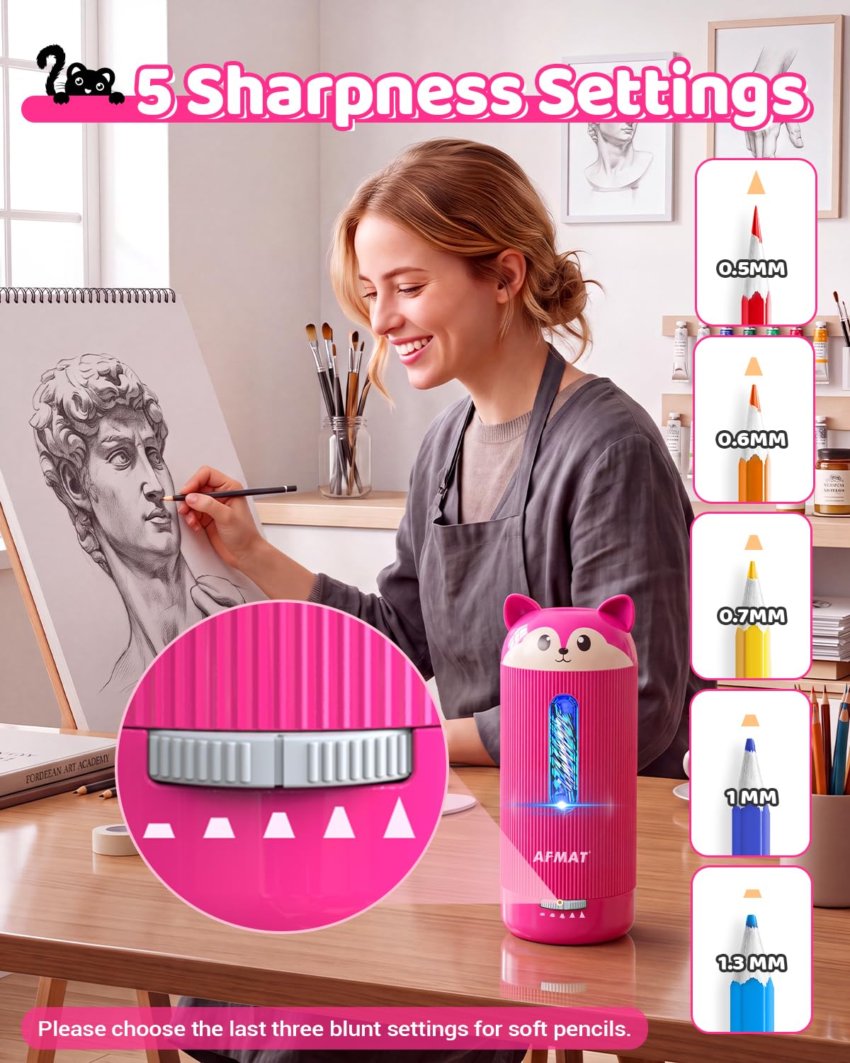 💥Limited Edition!🦊Cutest Animal Collection Is Here🦊✅Newest Model With Best Features✅AFMAT Electric Pencil Sharpener, Fully Automatic, for 6.5-12mm Pencils Rechargeable & Cordless,PSJ4RR