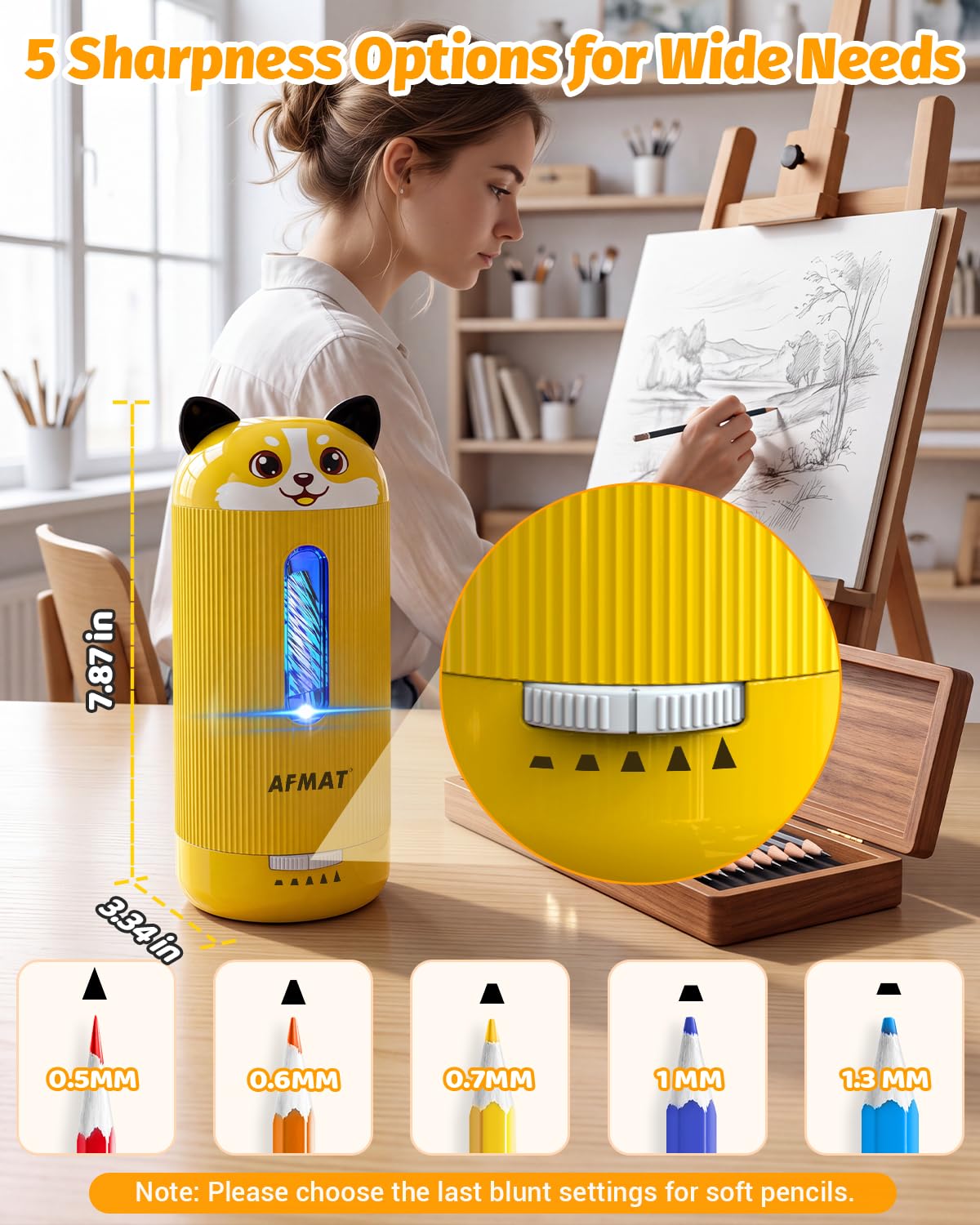AFMAT Electric Pencil Sharpener, Fully Automatic, for 6.5-12mm Pencils