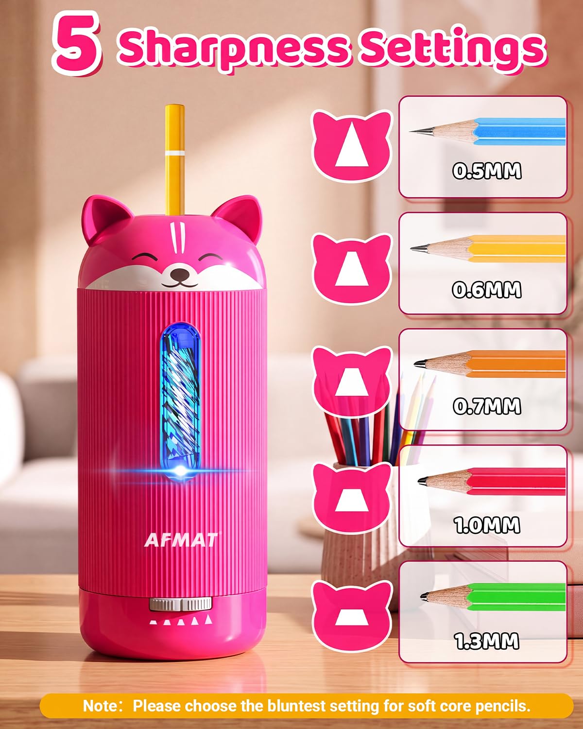 ✅Newest Model Best Features✅ AFMAT PSJ3 Electric Pencil Sharpener, Fully Automatic, for 6.5-12mm Pencils,PSJ3RR
