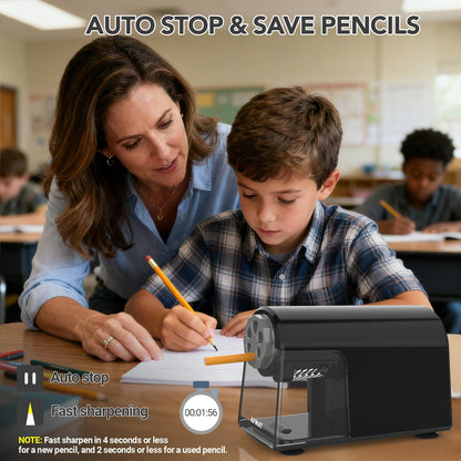 Disponible en France：AFMAT PSD2 Taille-crayon électrique avec boîte à 6 trous - Robuste et rechargeable - Pour crayons de 6 à 11 mm et crayons de couleur - Pour salle de classe, école, bureau