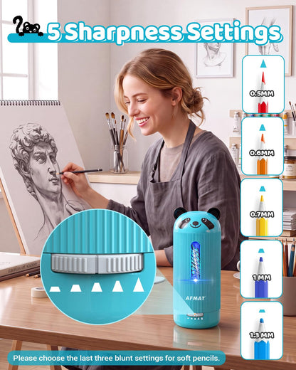 💥Limited Edition!🐼Cutest Animal Collection Is Here🐼✅Newest Model With Best Features✅AFMAT Electric Pencil Sharpener, Fully Automatic, for 6.5-12mm Pencils Rechargeable & Cordless,PSY3CY
