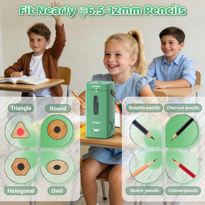 Newly Upgraded Fully Automatic Rechargeable Electric Pencil Sharpener for 6-12mm No.2/Jumbo Pencils, 3X Longer Cutter Life,PSC6GN