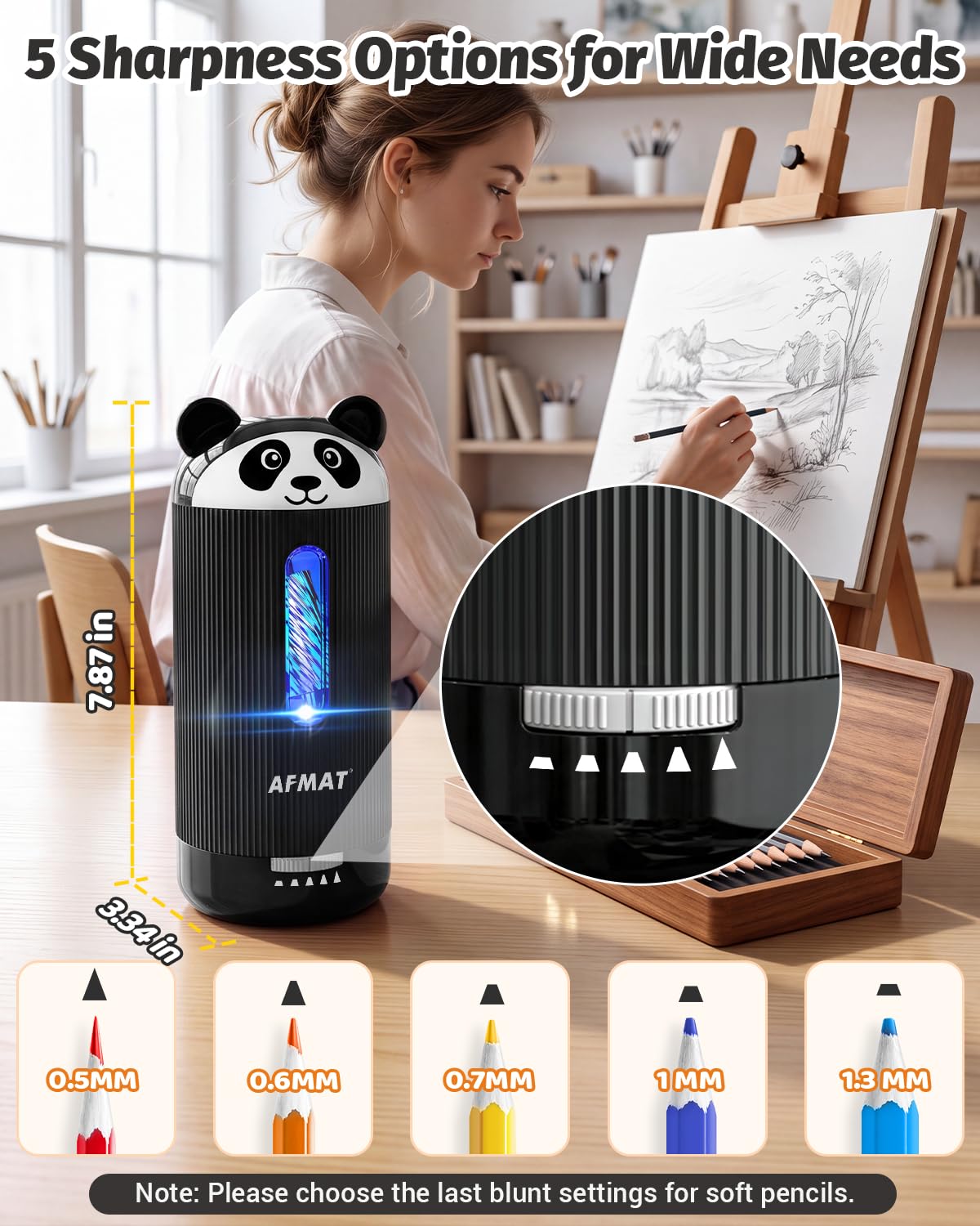 ✅Newest Model Best Features✅ AFMAT PSY5 Electric Pencil Sharpener, Fully Automatic, for 6.5-12mm Pencil,PSY5BK