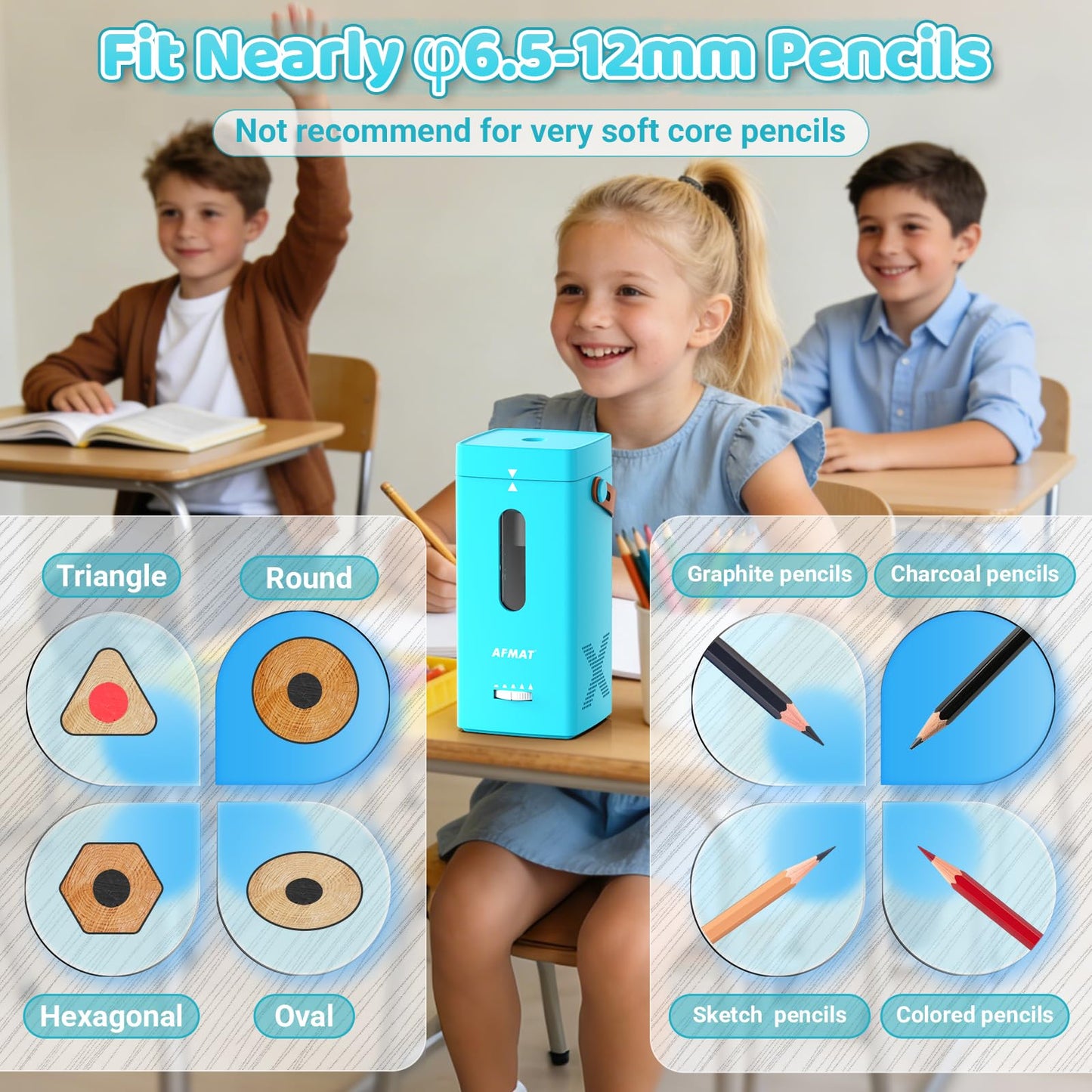 ✅Newest Model With Best Features✅Newly Upgraded Fully Automatic Rechargeable Electric Pencil Sharpener for 6-12mm No.2/Jumbo Pencils, 3X Longer Cutter Life,PSC6CY