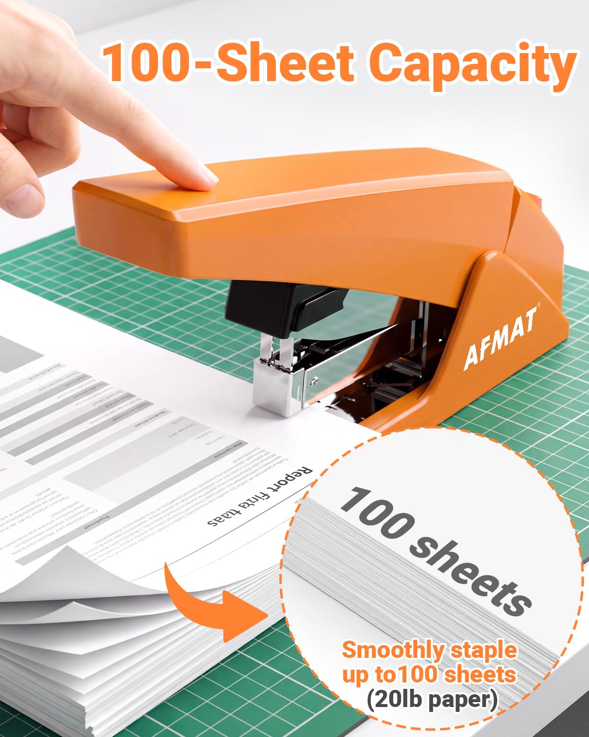 AFMAT ES18 Heavy Duty Stapler, 100-Sheet Effortless Desktop Stapler, ES18OR