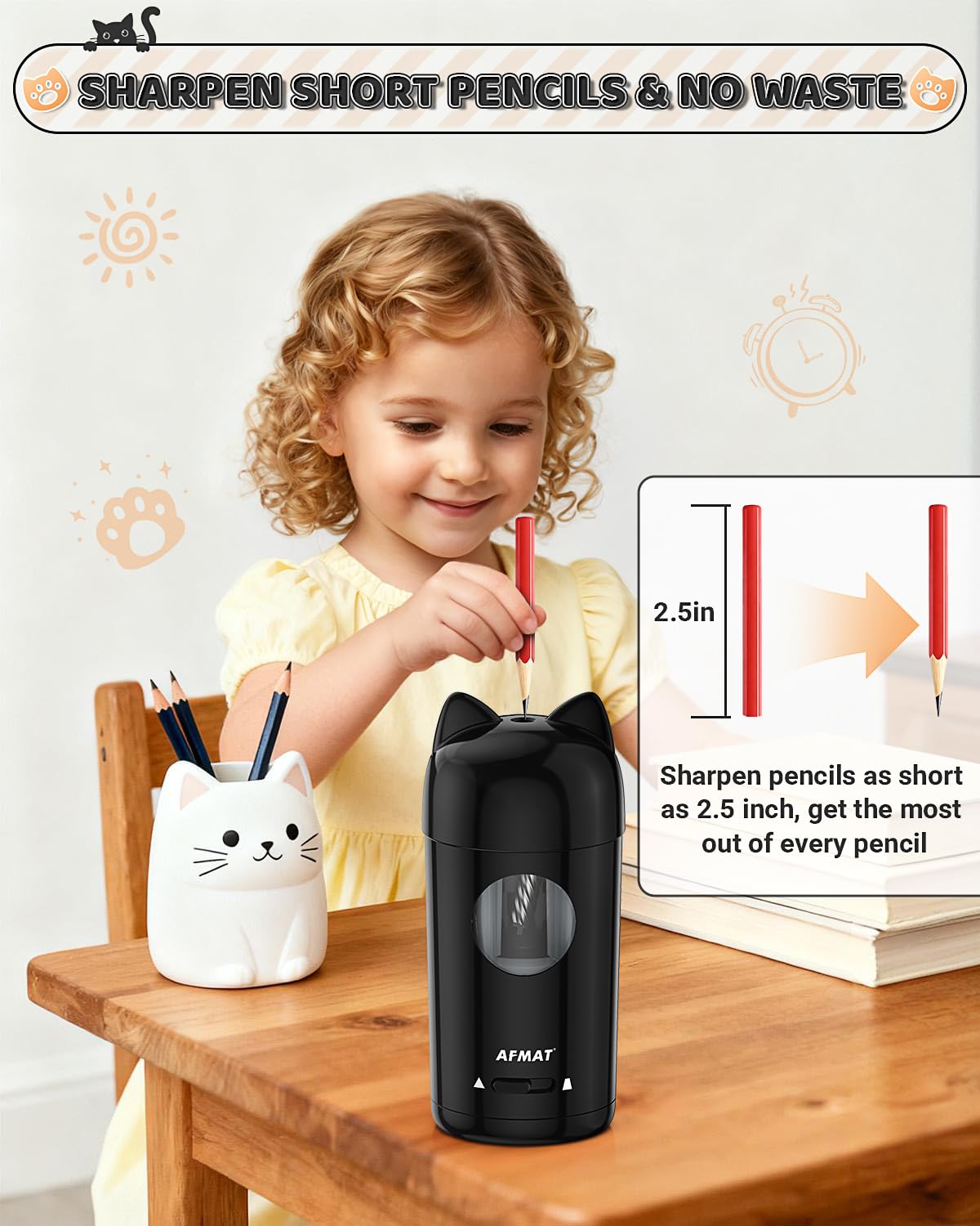 🎀Perfect Gift For A Teacher🎀Fully Automatic Rechargeable Electric Pencil Sharpener for φ7-8mm No.2/Colored Pencils,PSX9BK