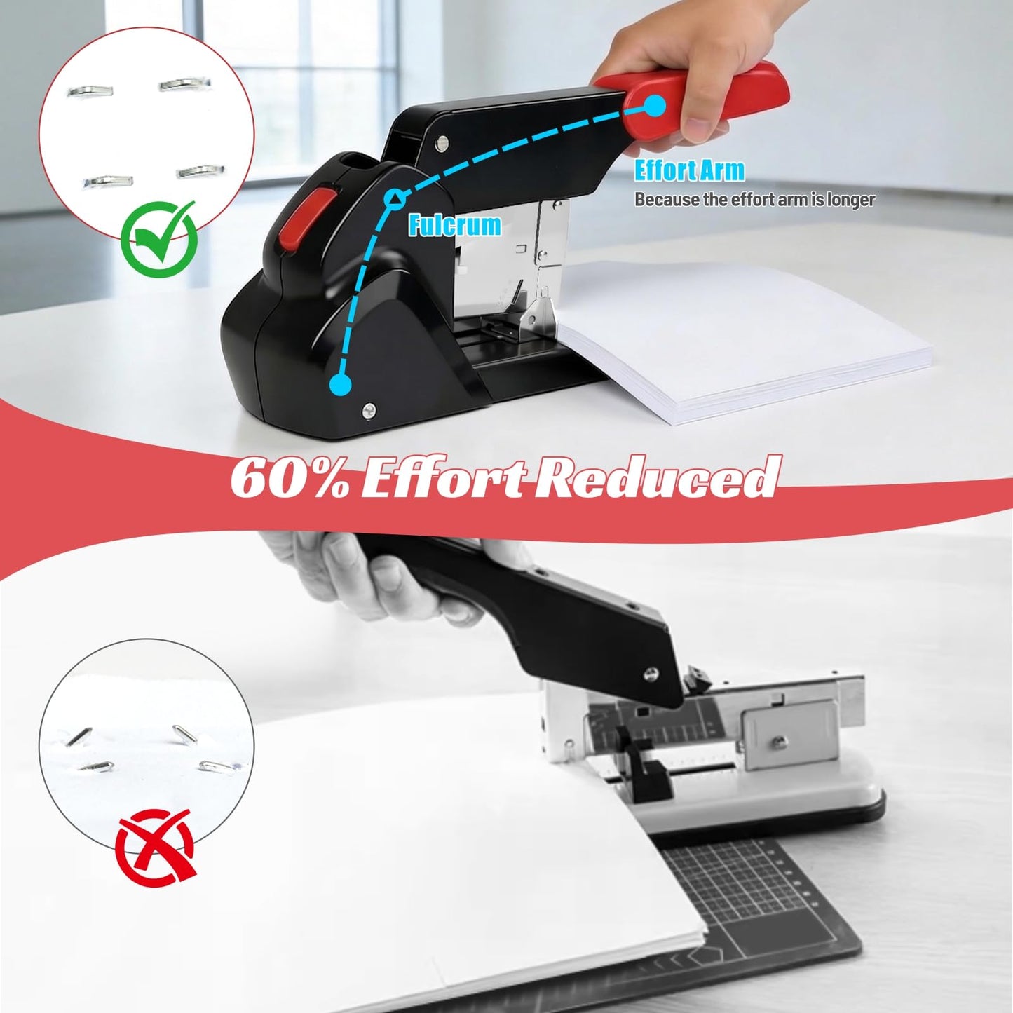 AFMAT Heavy Duty Stapler, 210 Sheet Staplers for Desk with 7000 Staples, Jam-Free, 50000+ Uses, 60% Reduced Effort, Easy Reload, Adjustable Paper Guide, Large Metal Manual Office Staplers, ES15RD