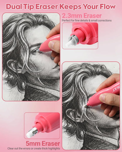AFMAT Electric Eraser, with 140 Eraser Refills, Rechargeable Pencil Erasers for Artists, Electric Erasers for Drafting, Drawing, Painting, Sketching, Architectural Plans, Detailer Tool EE25RD