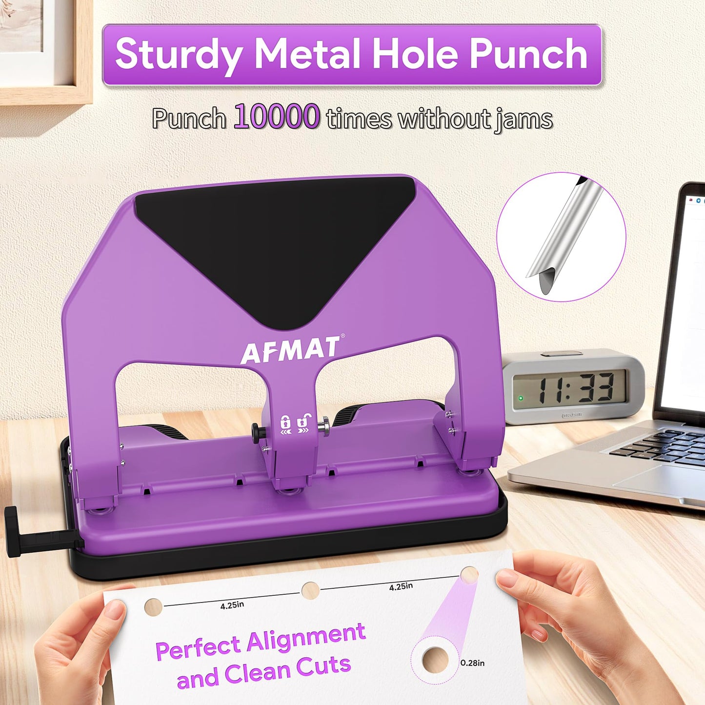 AFMAT HP20 Heavy Duty 3 Hole Punch, 60% Reduced Effort, 50-Sheet 3 Hole Puncher for Binder, 10,000+ Uses