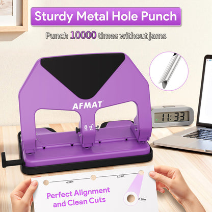 AFMAT HP20 Heavy Duty 3 Hole Punch, 60% Reduced Effort, 50-Sheet 3 Hole Puncher for Binder, 10,000+ Uses