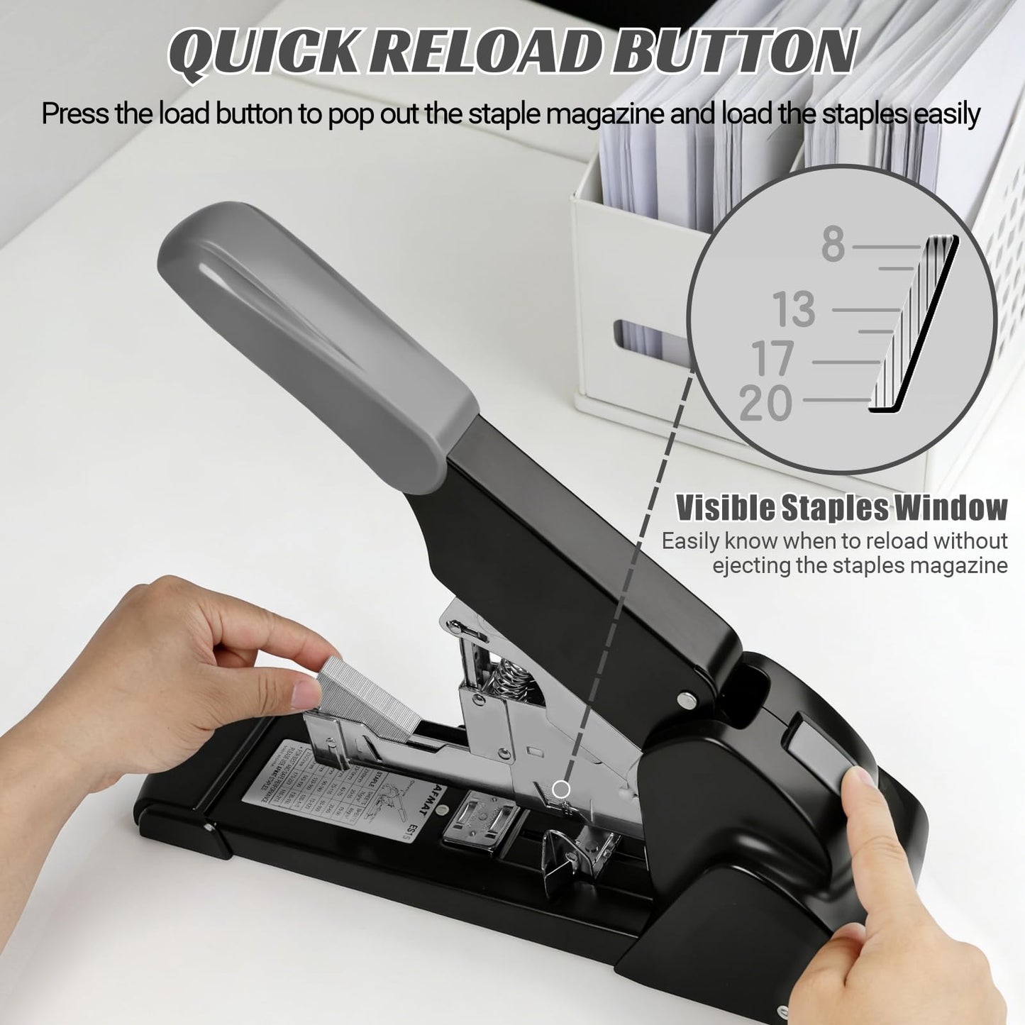 AFMAT Heavy Duty Stapler, 210 Sheet Effortless Stapler for Desk, 60% Reduced Effort, Jam Free, 50,000+ Uses, Adjustable Paper Depth, Metal Office Desktop Staplers, Includes 7000Pcs Staples, ES15GY