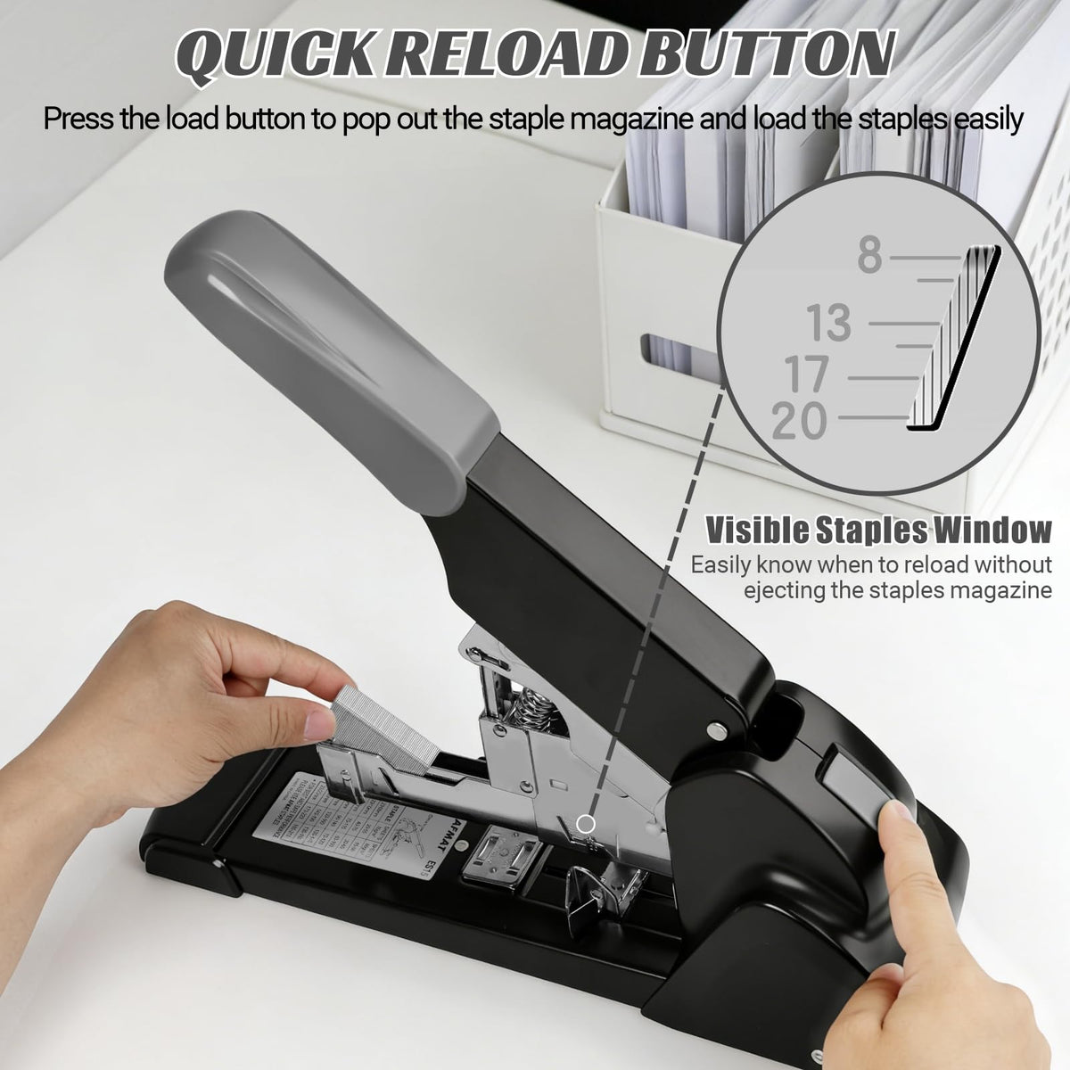 AFMAT Heavy Duty Stapler, 210 Sheet Effortless Stapler for Desk, 60% Reduced Effort, Jam Free, 50,000+ Uses, Adjustable Paper Depth, Metal Office Desktop Staplers, Includes 7000Pcs Staples, ES15GY
