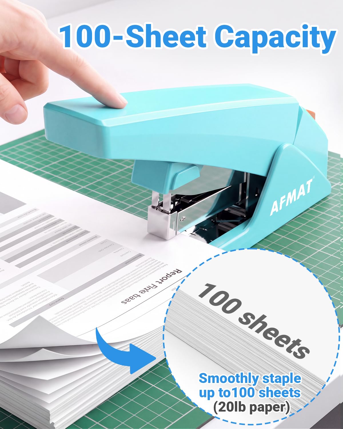AFMAT ES18 Heavy Duty Stapler, 100-Sheet Effortless Desktop Stapler, ES18BE