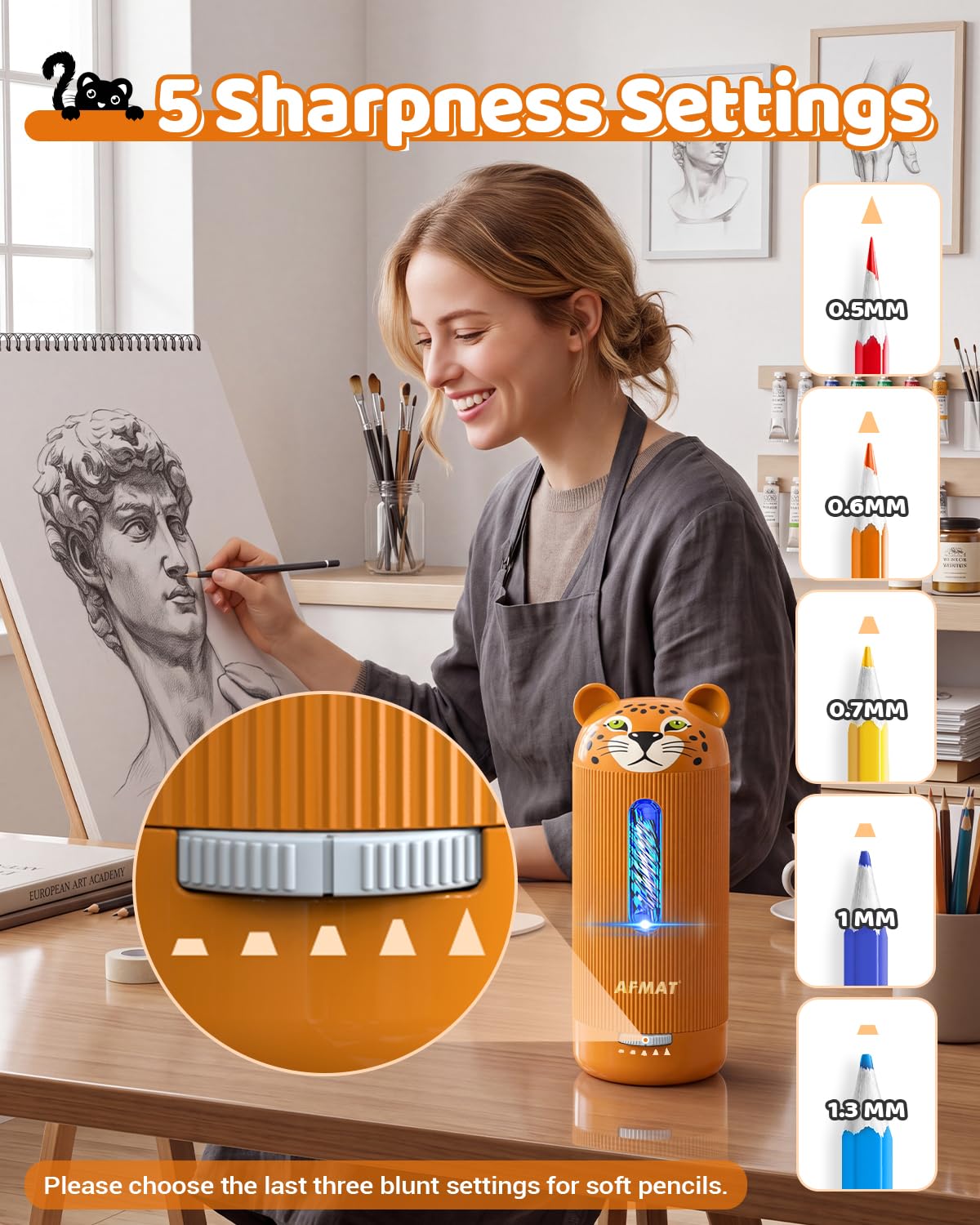💥Limited Edition!🦁Cutest Animal Collection Is Here🦁✅Newest Model With Best Features✅AFMAT Electric Pencil Sharpener, Fully Automatic, for 6.5-12mm Pencils Rechargeable & Cordless,PSY1BN