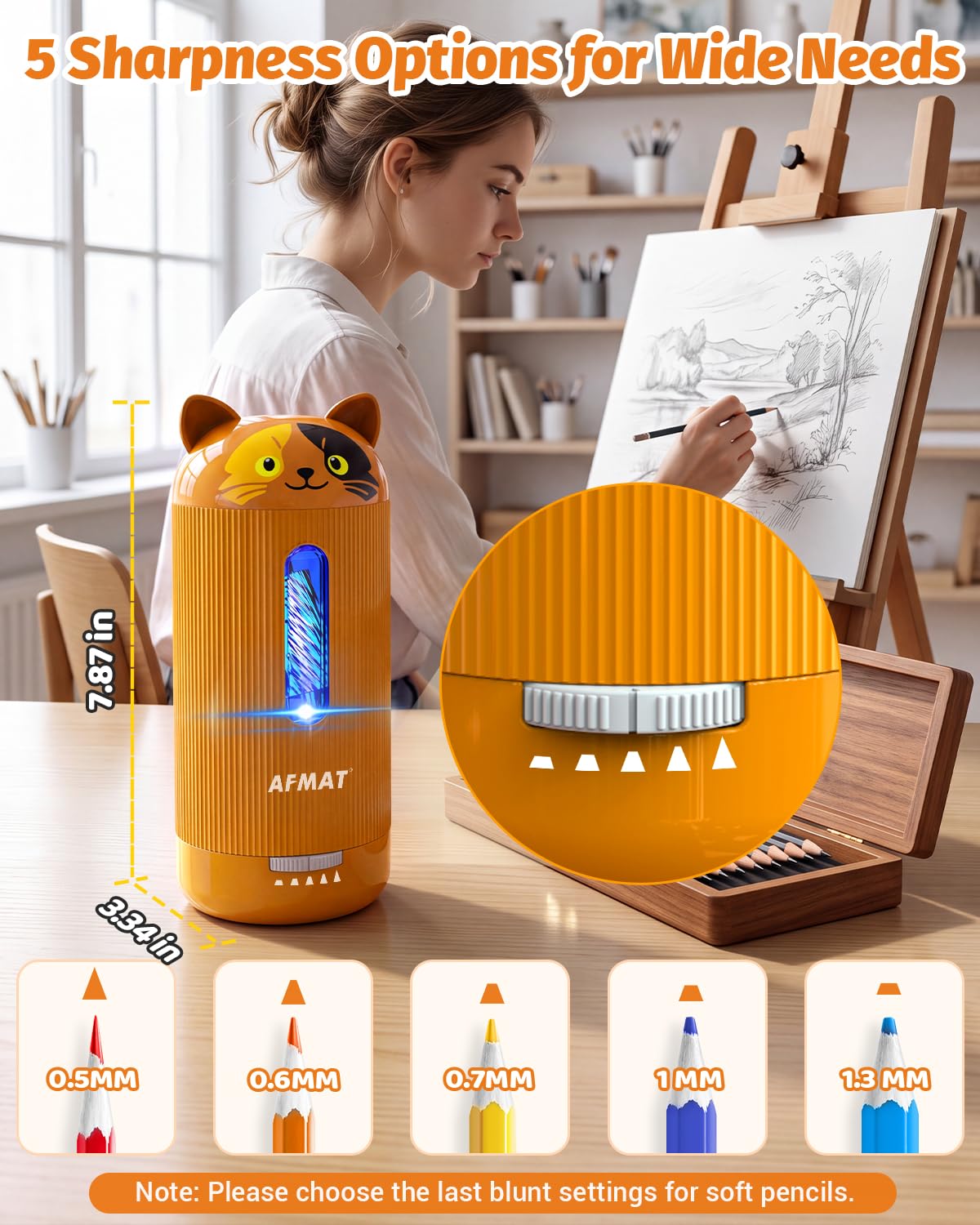 AFMAT Electric Pencil Sharpener, Fully Automatic, for 6.5-12mm Pencils