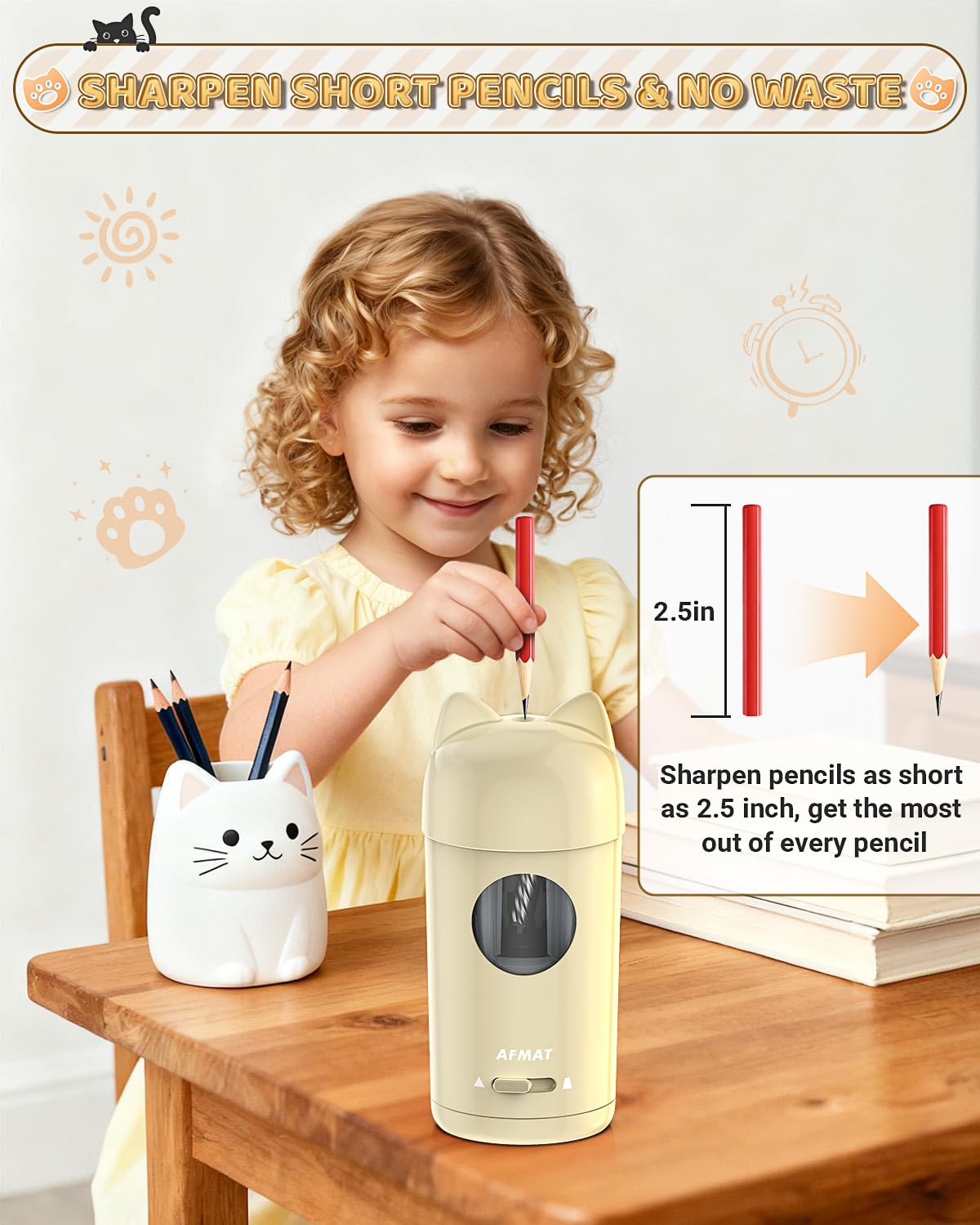 🎀Perfect Gift For A Teacher🎀Fully Automatic Rechargeable Electric Pencil Sharpener for φ7-8mm No.2/Colored Pencils,PSX9GD