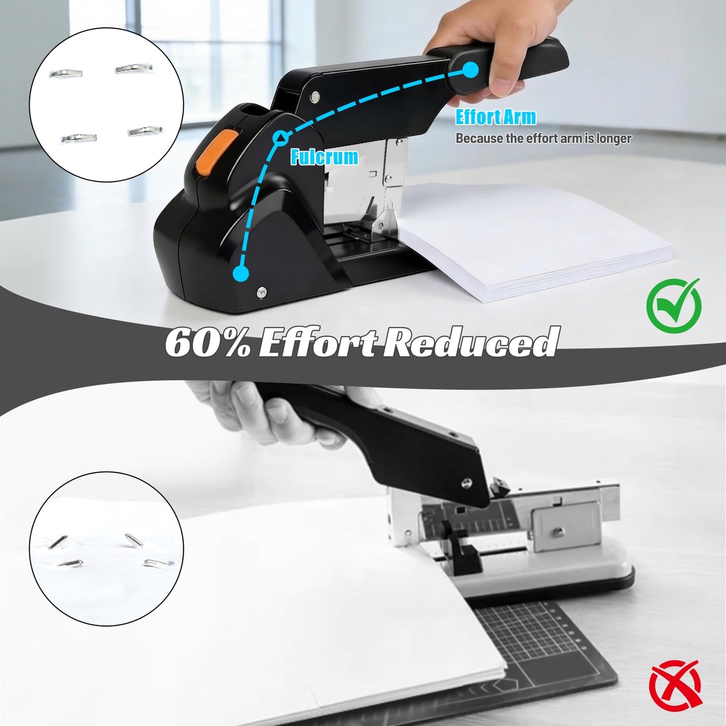 AFMAT Heavy Duty Stapler, 210 Sheet Staplers for Desk with 7000 Staples, Jam-Free, 50000+ Uses, 60% Reduced Effort, Easy Reload, Adjustable Paper Guide, Large Metal Manual Office Staplers, ES15BK
