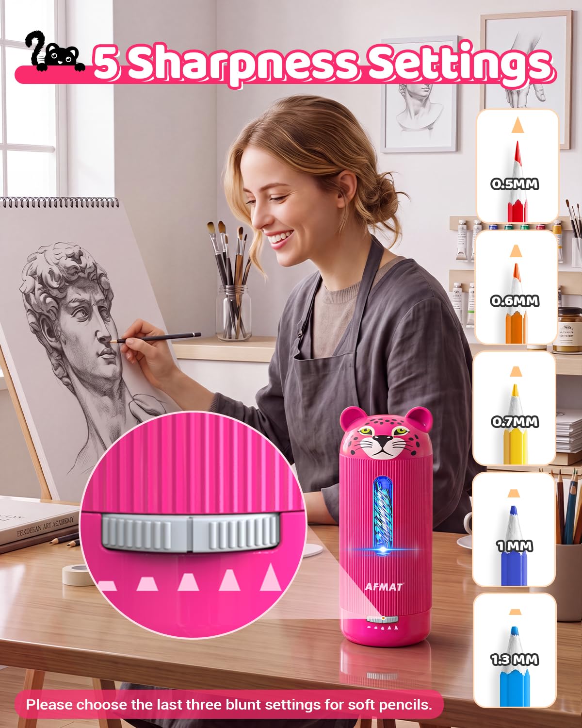 ✅Newest Model Best Features✅ AFMAT PSY1 Electric Pencil Sharpener, Fully Automatic, for 6.5-12mm Pencils,PSY1RR