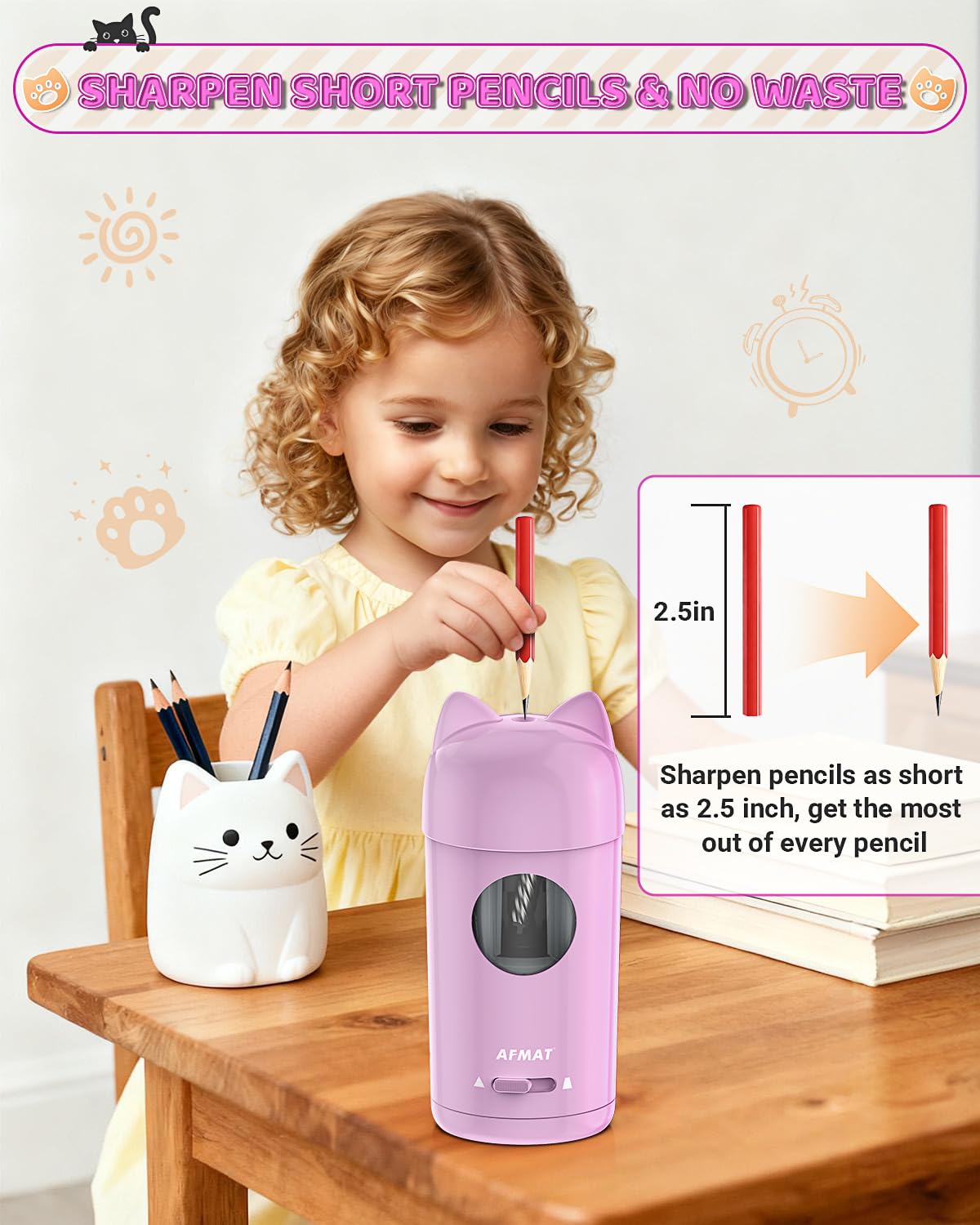 🎀Perfect Gifts for Everyone🎀 AFMAT Fully Automatic Rechargeable Electric Pencil Sharpener for φ7-8mm No.2/Colored Pencils,PSX9PR