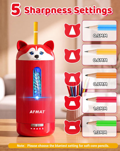 💥Limited Edition!🐶Cutest Animal Collection Is Here🐶✅Newest Model With Best Features✅AFMAT Electric Pencil Sharpener, Fully Automatic Pencil Sharpener,for Jumbo/Colored Pencils (φ6.5-12mm) PSJ1RD