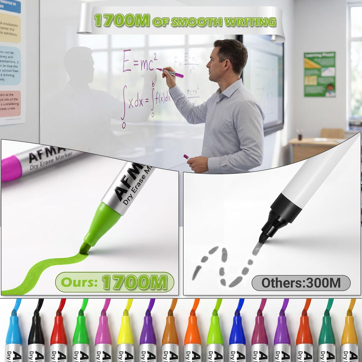 AFMAT Whiteboard Sticker for Wall, 4x6ft White Board Paper, Super Sticky Dry Erase Wallpaper, Peel and Stick Dry Erase Board with 16 Markers, No Ghosting Whiteboard Paper for Home Office Classroom,WS46C