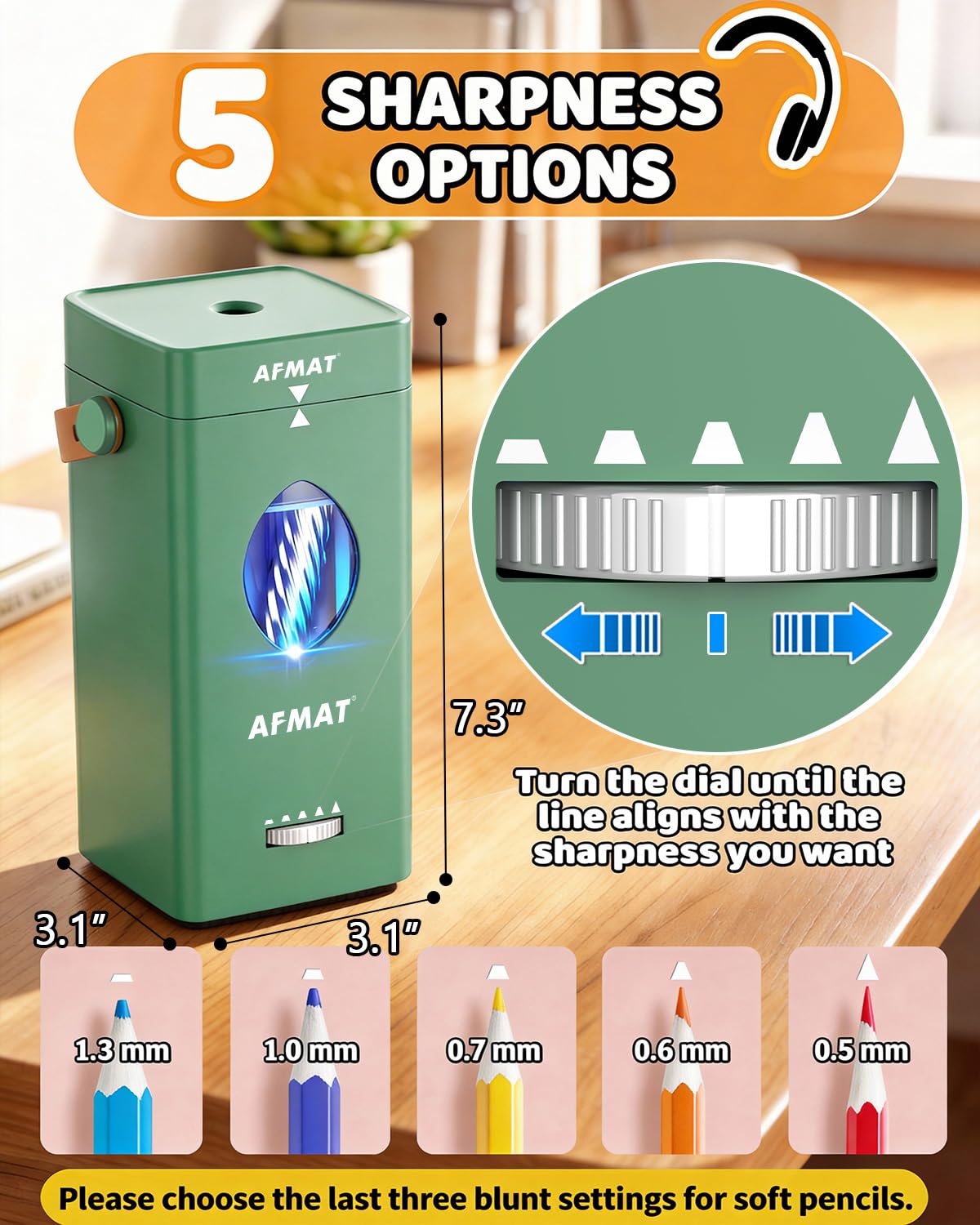 ✅Newest Model With Best Features✅Newly Upgraded Fully Automatic Rechargeable Electric Pencil Sharpener for 6-12mm No.2/Jumbo Pencils, 3X Longer Cutter Life, PSC7GN