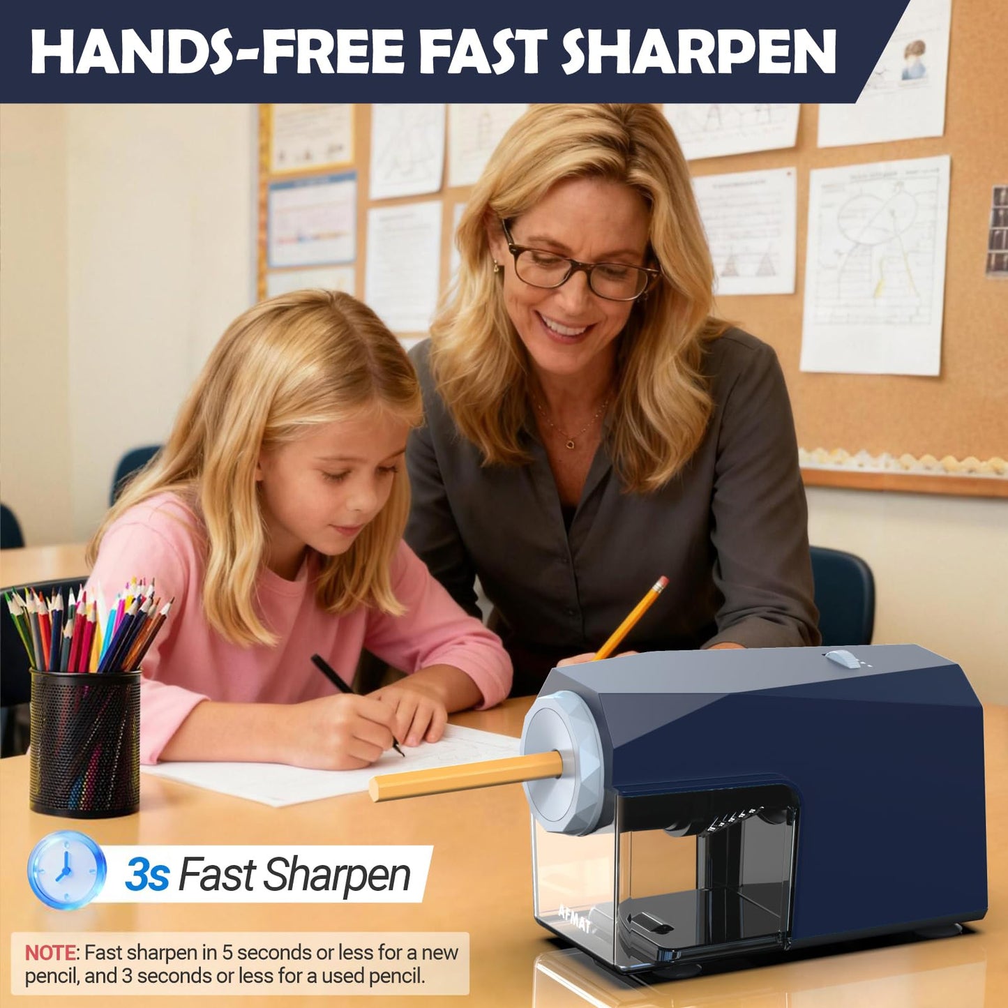 ✅Newest Model With Best Features✅Newly Upgraded Fully Automatic Electric Pencil Sharpener for 6.5-10.5mm No.2/Jumbo/Colored Pencils,3X Longer Cutter Life,PSC4BL