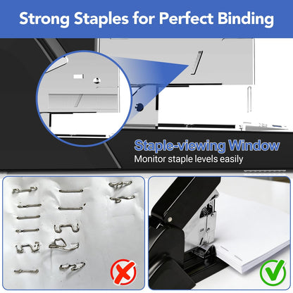 AFMAT Heavy Duty Stapler, 220 Sheets Capacity Stapler for Classroom, 60% Reduced Effort, Jam Free, Adjustable Paper Depth, Metal Desk Office Staplers w/ 50,000+ Uses, Includes 7000Pcs Staples, ES15BL