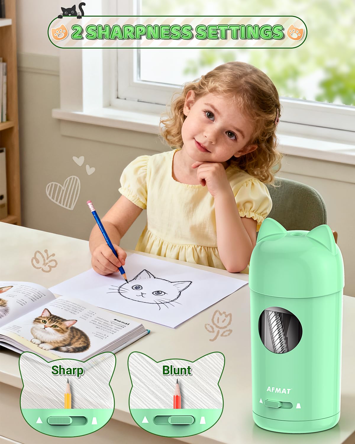 🎀Perfect Gift For A Teacher🎀Fully Automatic Rechargeable Electric Pencil Sharpener for φ7-8mm No.2/Colored Pencils,PSX9GN