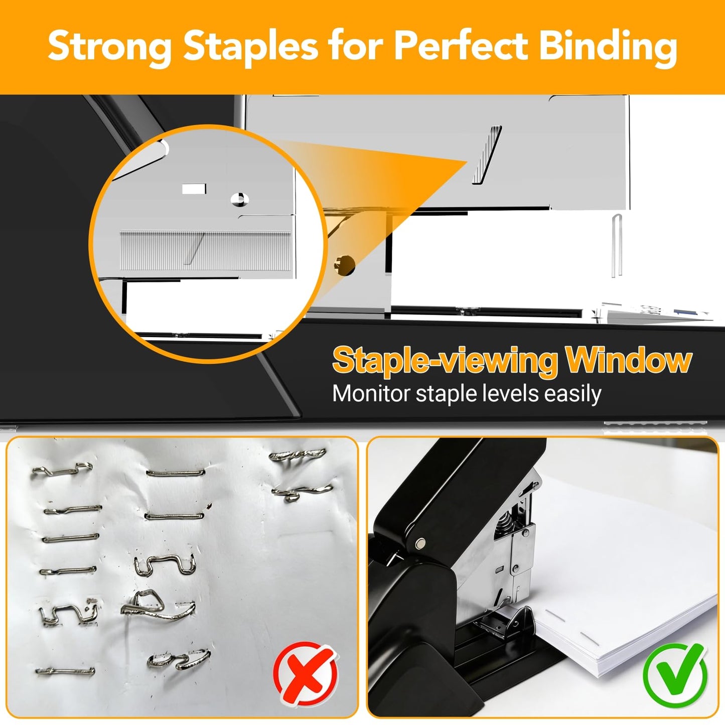 AFMAT Heavy Duty Stapler, 220 Sheets Capacity Stapler for Classroom, 60% Reduced Effort, Jam Free, Adjustable Paper Depth, Metal Desk Office Staplers w/ 50,000+ Uses, Includes 7000Pcs Staples, ES15OR