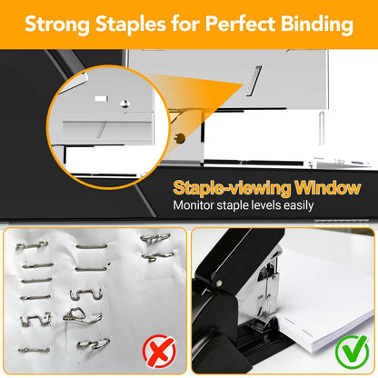 AFMAT Heavy Duty Stapler, 220 Sheets Capacity Stapler for Classroom, 60% Reduced Effort, Jam Free, Adjustable Paper Depth, Metal Desk Office Staplers w/ 50,000+ Uses, Includes 7000Pcs Staples, ES15OR