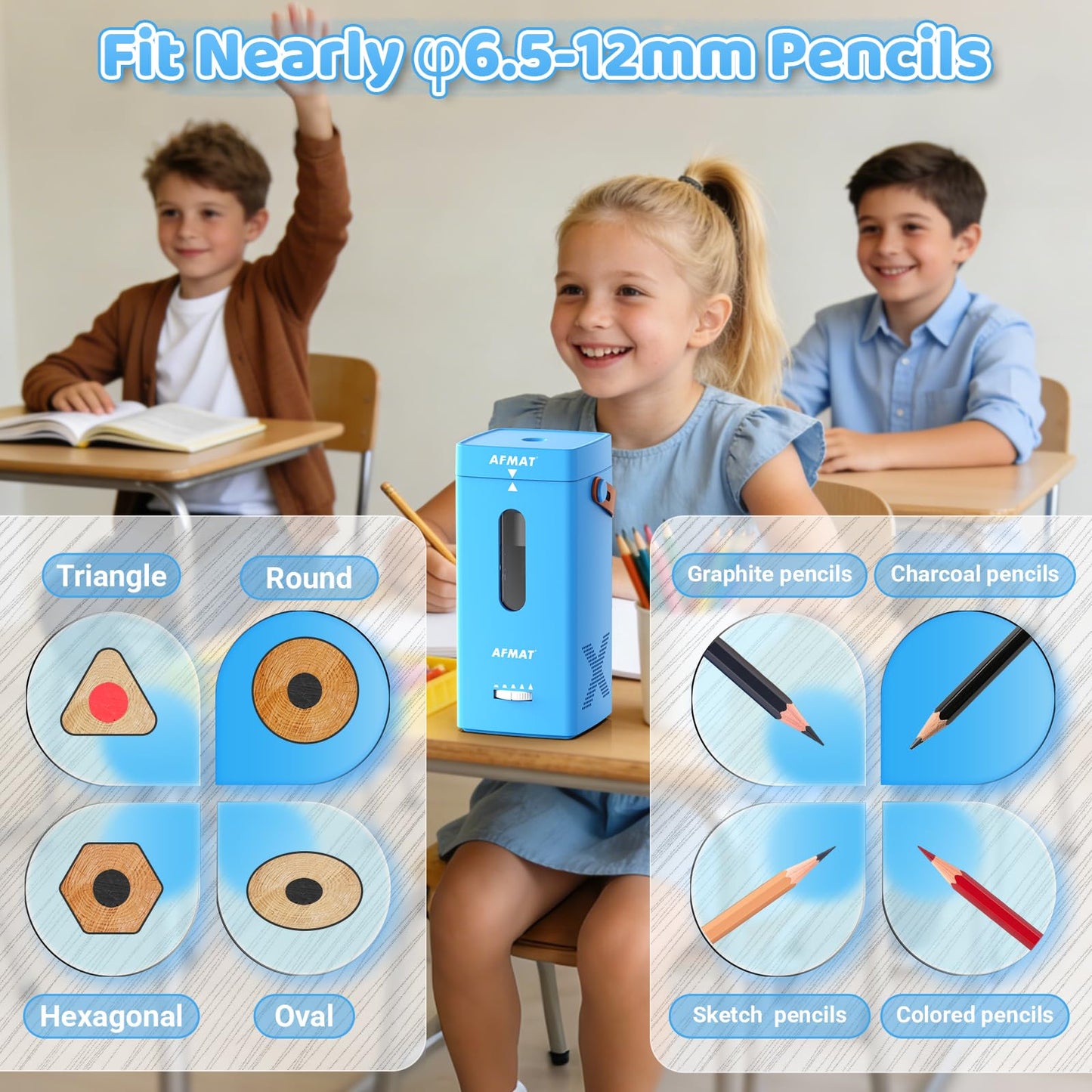 ✅Newest Model With Best Features✅Newly Upgraded Fully Automatic Rechargeable Electric Pencil Sharpener for 6-12mm No.2/Jumbo Pencils, 3X Longer Cutter Life,PSC6BS