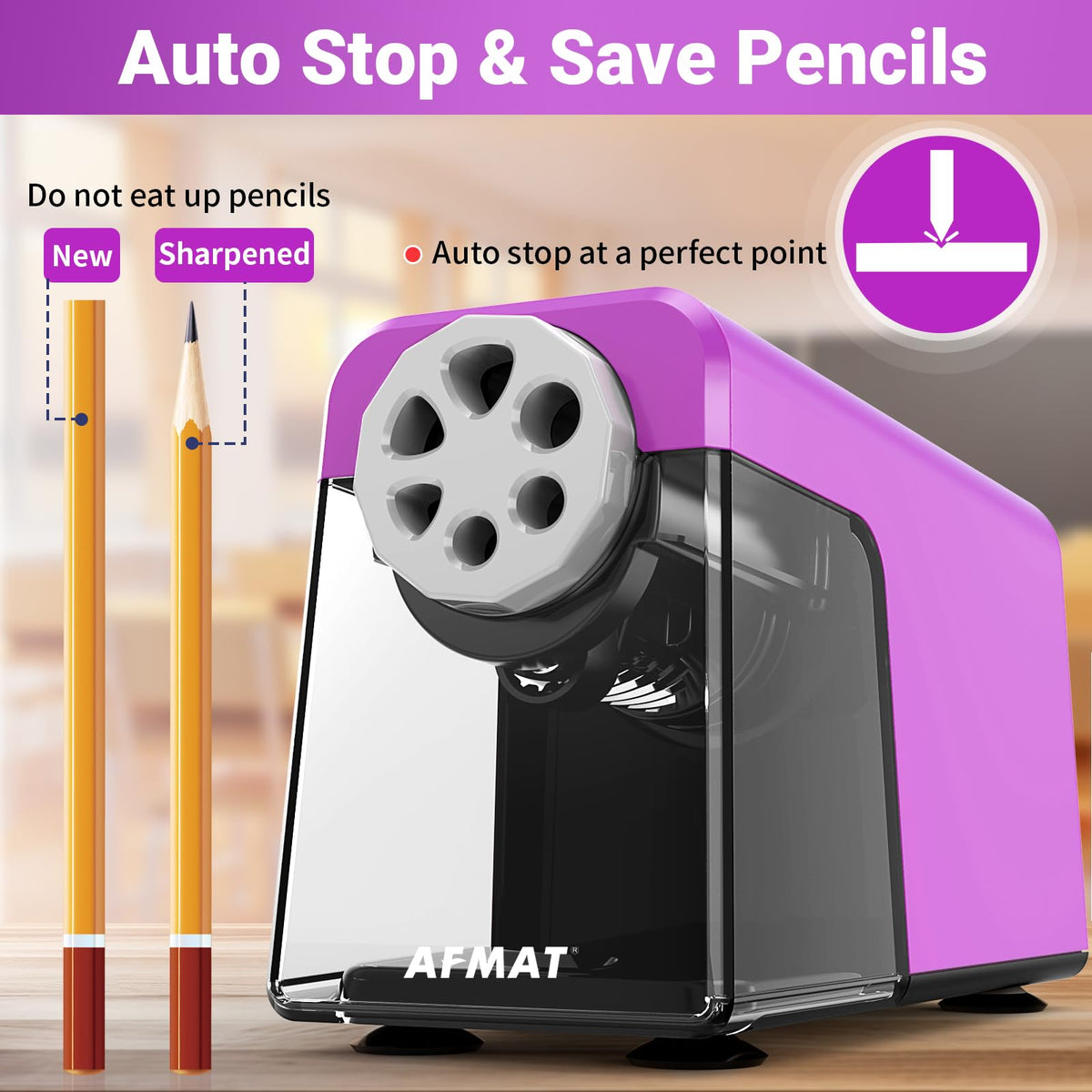 🏫Classroom Must-Haves Every Teacher Needs🏫6-Hole Electric Pencil Sharpener for Classroom, Cordless & Rechargeable & Heavy Duty, for 6-11mm Colored Pencils, 10,000+ Sharpenings,PSD1PR