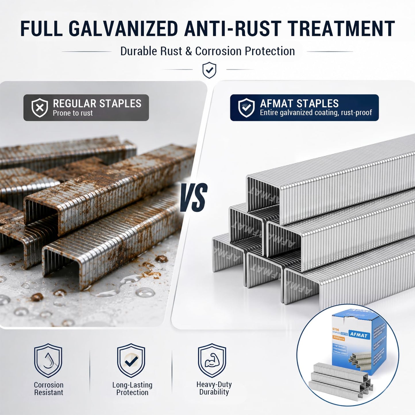 AFMAT Heavy Duty Staples 23/10, High Carbon Steel, Rust-Proof & Jam-Free, 3/8" Staples for Heavy Duty Stapler, 3000 Pcs, Ideal for Office Supplies, School Supplies, and Home Use