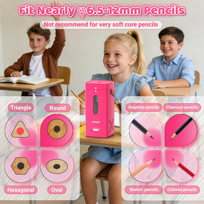 Newly Upgraded Fully Automatic Rechargeable Electric Pencil Sharpener for 6-12mm No.2/Jumbo Pencils, 3X Longer Cutter Life,PSC6RR