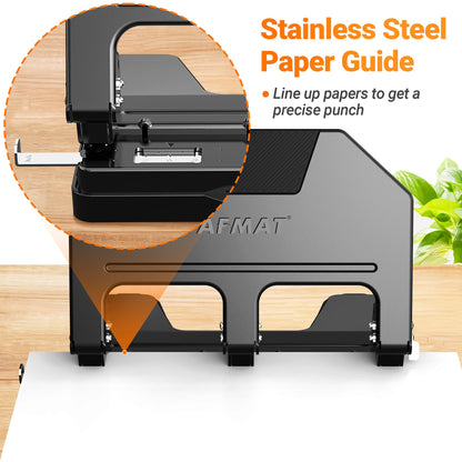 AFMAT 3 Hole Punch Heavy Duty, 9/32" Hole Diameter, 50-Sheet 3 Hole Puncher for Binder, 50% Reduced Effort, Metal Three Hole Punch w/ 10,000+ Uses, Bulit-in S.S. Paper Guide, Large Chip Tray, HPX5BK