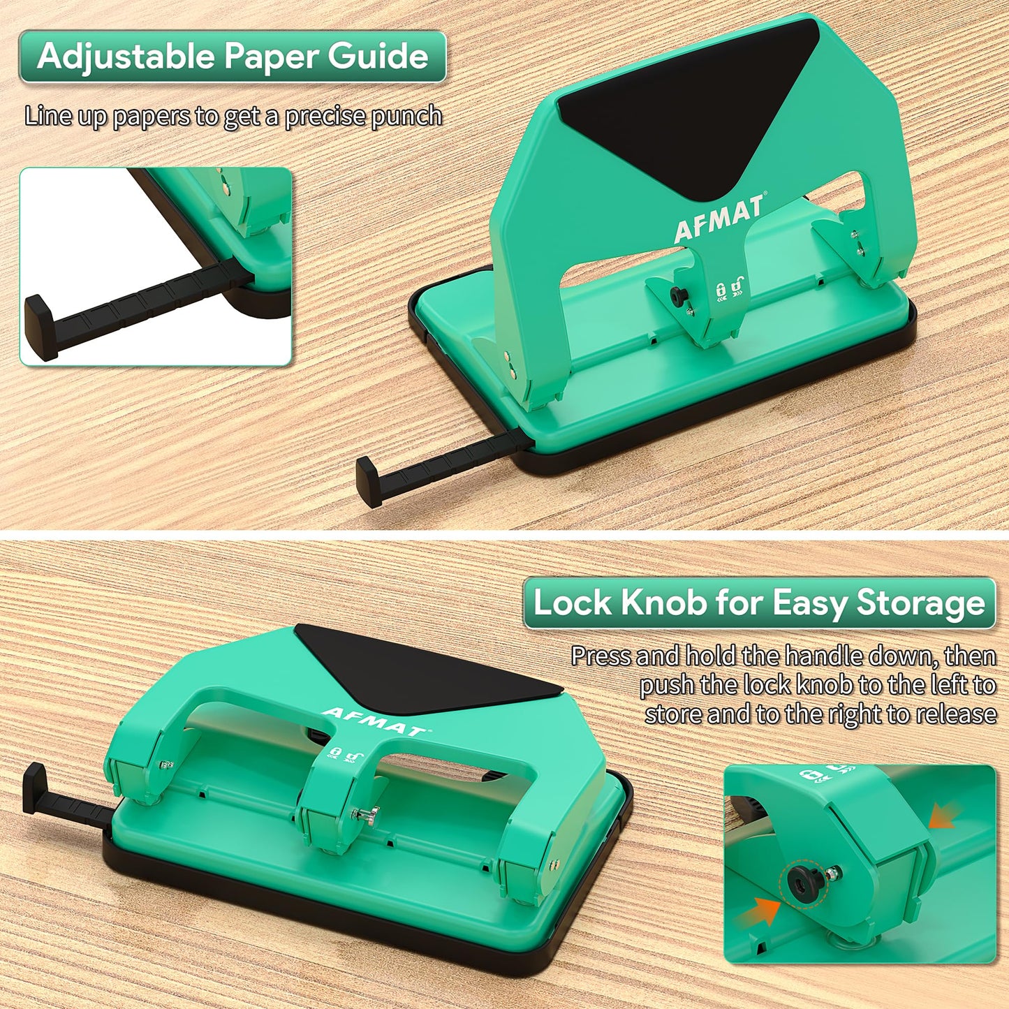 AFMAT HP20 Heavy Duty 3 Hole Punch, 60% Reduced Effort, 50-Sheet 3 Hole Puncher for Binder, 10,000+ Uses