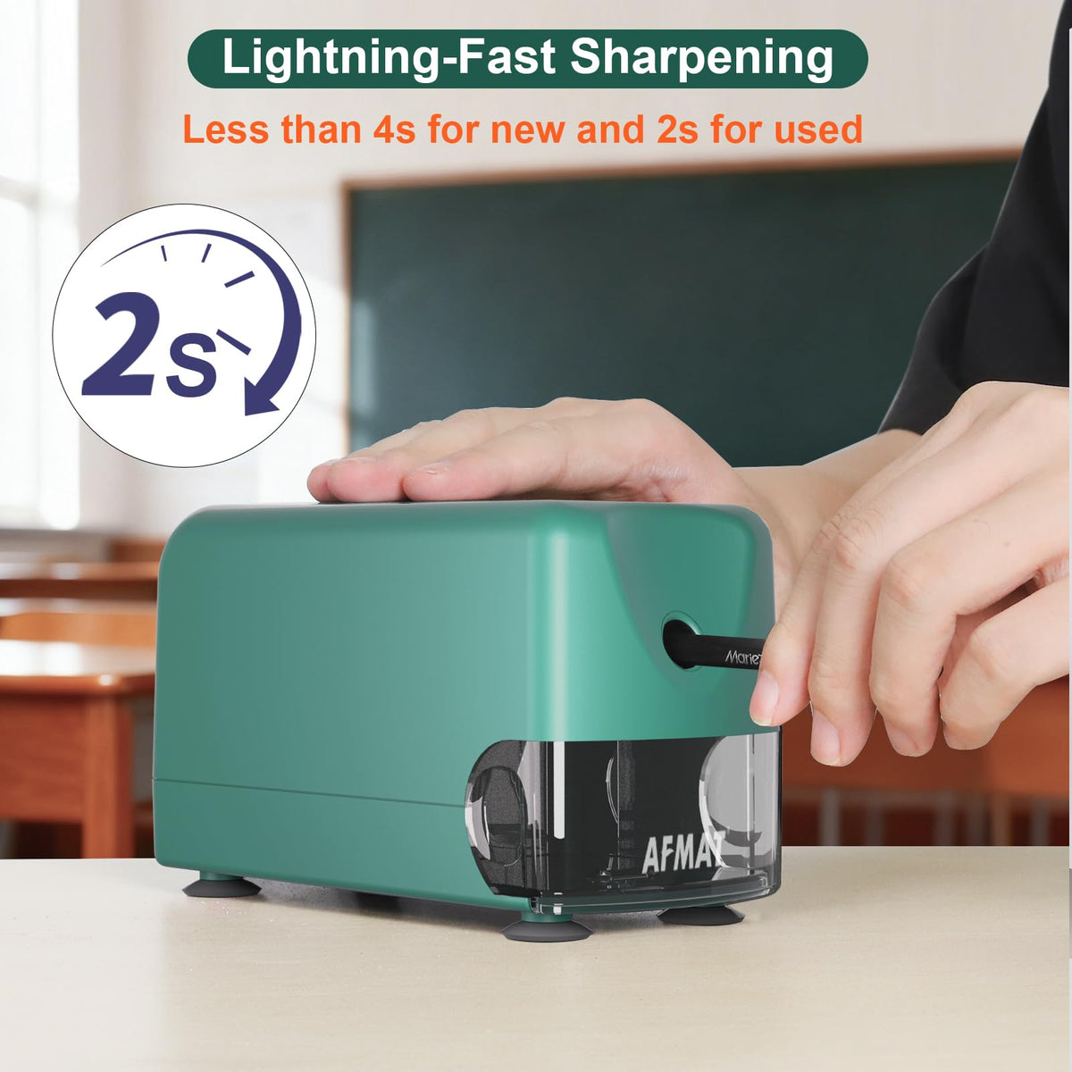 🏫Classroom Must-Haves Every Teacher Needs🏫 Pencil Sharpener for Classroom, Cordless & Rechargeable & Heavy Duty, for 6-11mm Pencils, 10,000 Sharpenings,Battery Powered with Adapter,PSD3GNB