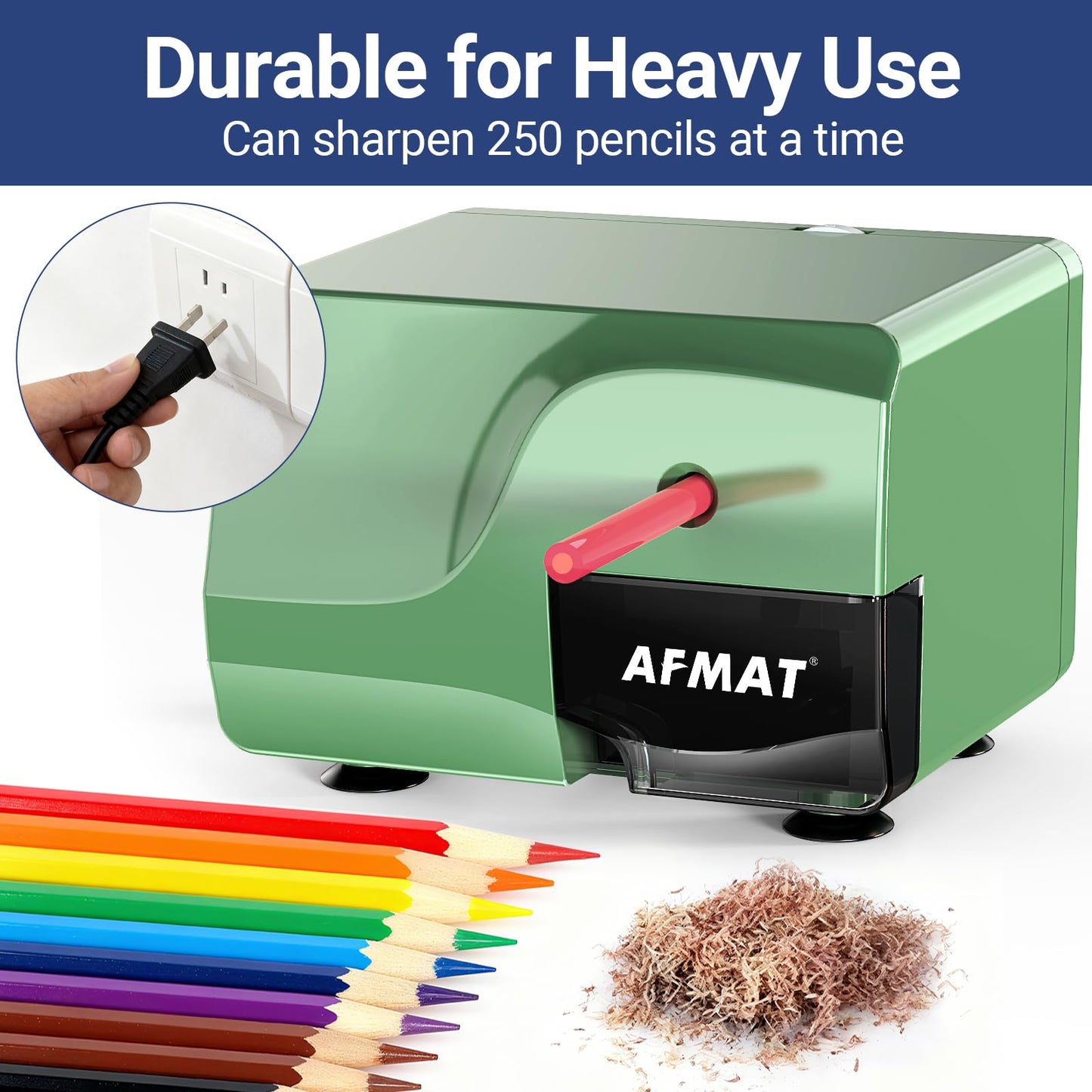 AFMAT PS106 Electric Pencil Sharpener, Heavy Duty Pencil Sharpeners for 6-8mm Colored Pencils, Fast Sharpen, 3 Sharpness Setting, 10,000+ Sharpenings for Classroom/School/Home/Teachers, Black