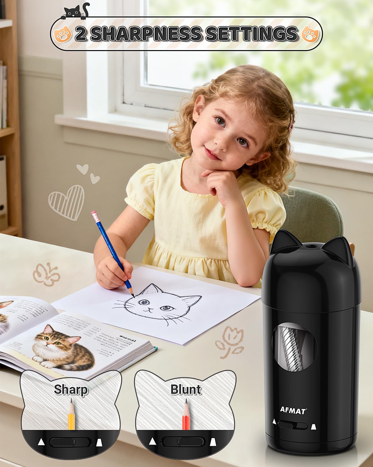 🎀Perfect Gift For A Teacher🎀Fully Automatic Rechargeable Electric Pencil Sharpener for φ7-8mm No.2/Colored Pencils,PSX9BK