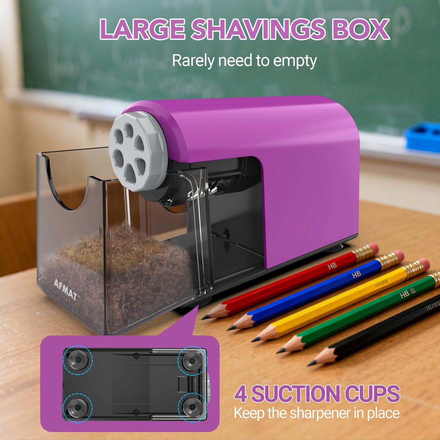 Disponible en France：AFMAT PSD2 Taille-crayon électrique avec boîte à 6 trous - Robuste et rechargeable - Pour crayons de 6 à 11 mm et crayons de couleur - Pour salle de classe, école, bureau