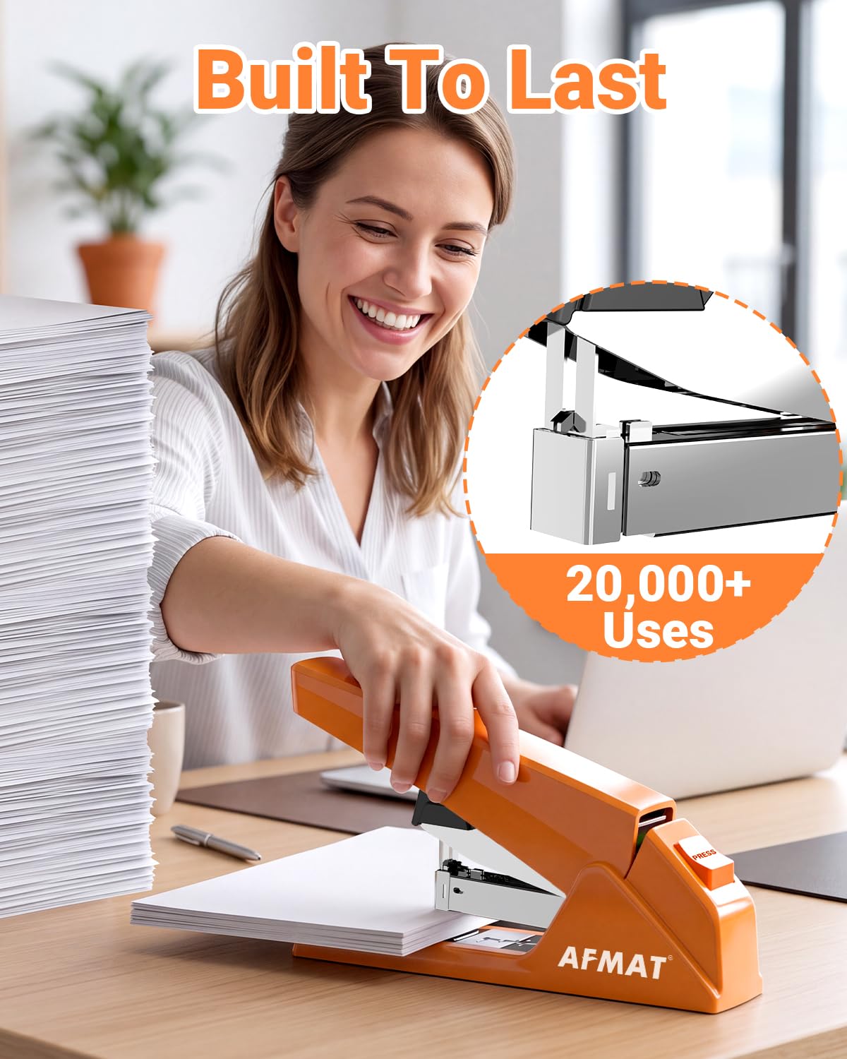 AFMAT ES18 Heavy Duty Stapler, 100-Sheet Effortless Desktop Stapler, ES18OR