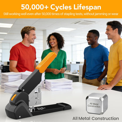 AFMAT Heavy Duty Stapler, 220 Sheets Capacity Stapler for Classroom, 60% Reduced Effort, Jam Free, Adjustable Paper Depth, Metal Desk Office Staplers w/ 50,000+ Uses, Includes 7000Pcs Staples, ES15OR