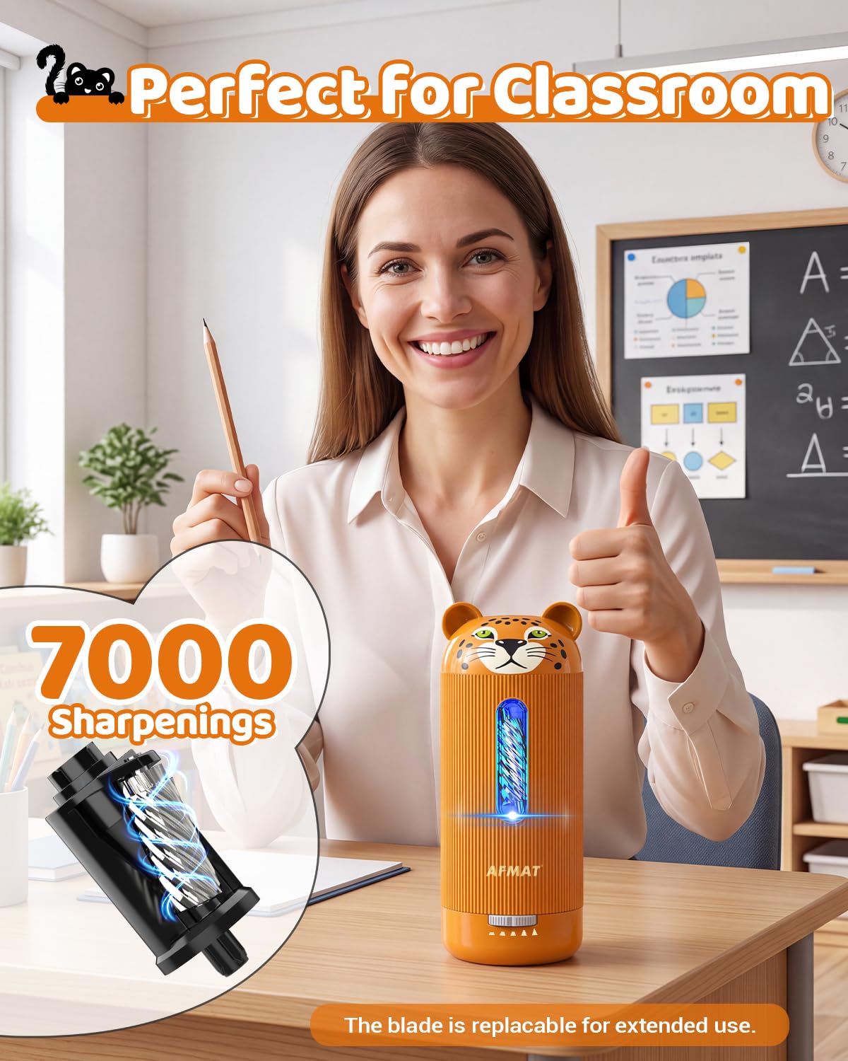 💥Limited Edition!🦁Cutest Animal Collection Is Here🦁✅Newest Model With Best Features✅AFMAT Electric Pencil Sharpener, Fully Automatic, for 6.5-12mm Pencils Rechargeable & Cordless,PSY1BN